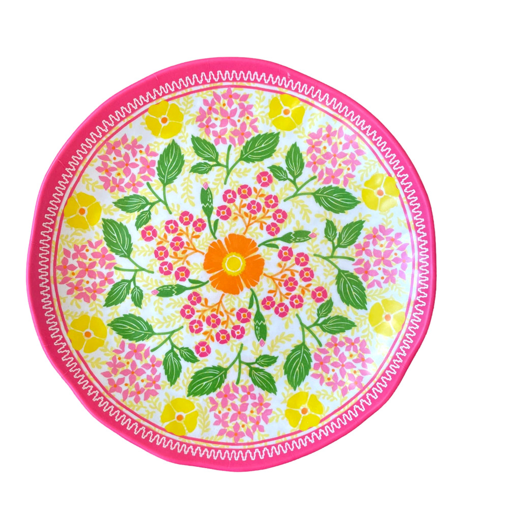 BELLA LUX Floral Melamine Snack Plates 6.75in Pop of Color Set of 4 NEW